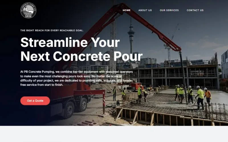 PB Concrete Pumping homepage with a clear quote call to action