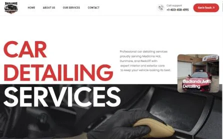 Badlands Auto Detailing homepage with services in the navigation