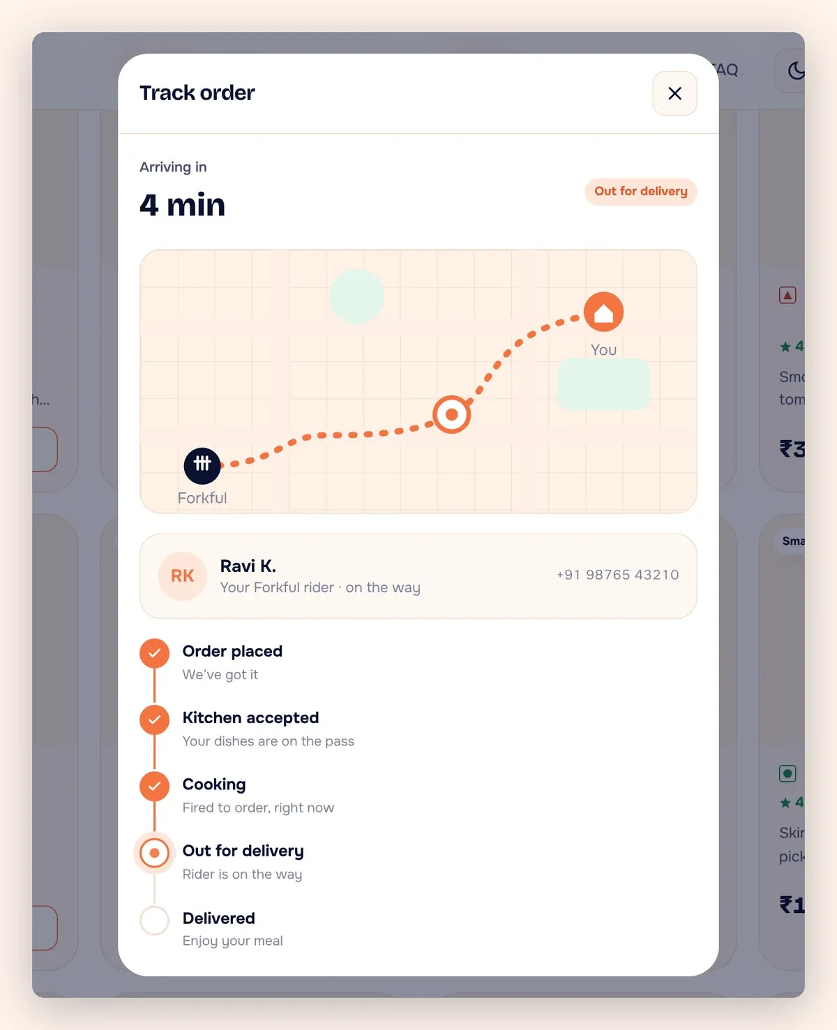 Live order tracking showing each stage of the order